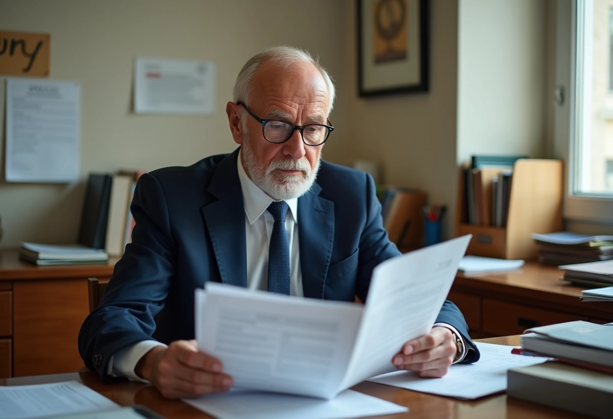 Agent civil lisant formulaires de mariage dans bureau