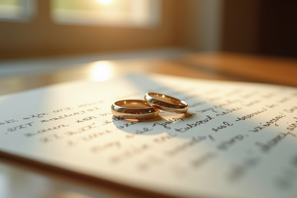 Alliances de mariage sur lettre d amour en gros plan