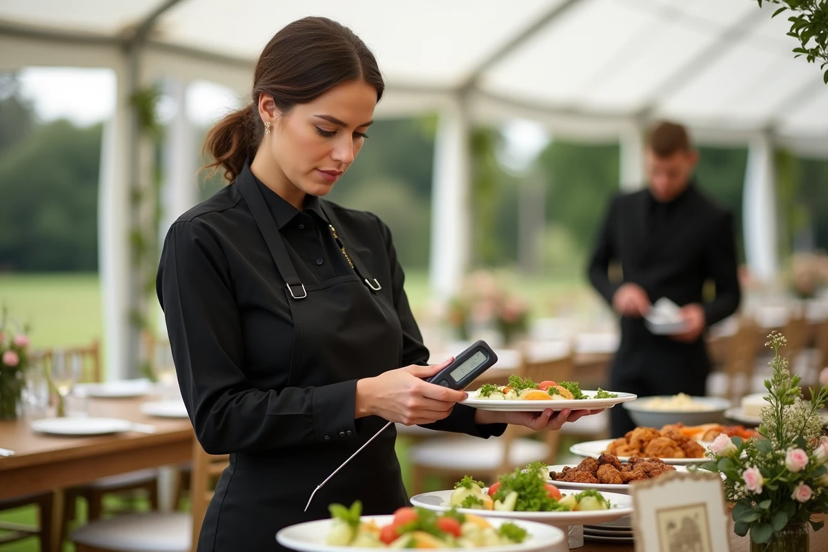 Cuisinière vérifiant la température d