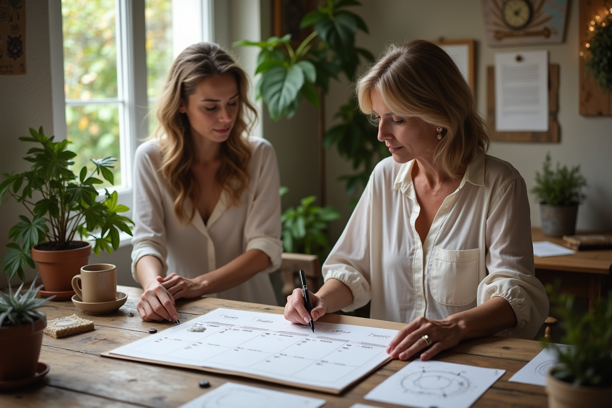 Femme wedding planner consultante un calendrier astrologique