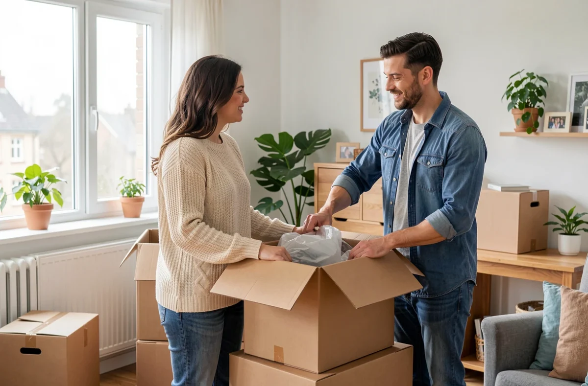 Un couple s'installe ensemble dans un appartement lumineux