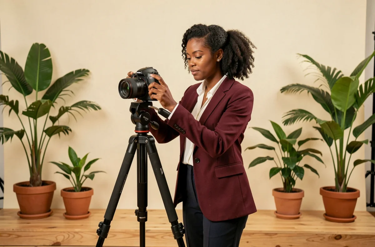 Uzuri Portrait, photographe de mariage et de portrait dans les Hauts-de-France, travaillant dans son studio élégant avec un décor chaleureux